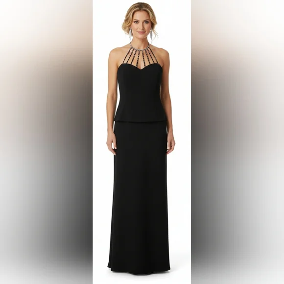 Daymor Couture Black Jeweled Halter Pelpum Evening Gala Gown Size 10 - Picture 1 of 12